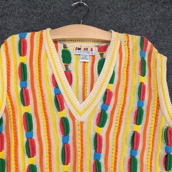 Women's Sweater Clothes L/XL Sleeveless Multicolor Cable Knit Striped W/Tags - Picture 3 of 12